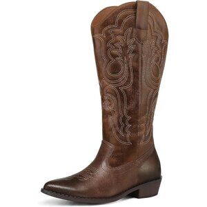 Women's Wide Calf Cowboy Boots Pull on Cowgirl Embroidered Heel Western Boots